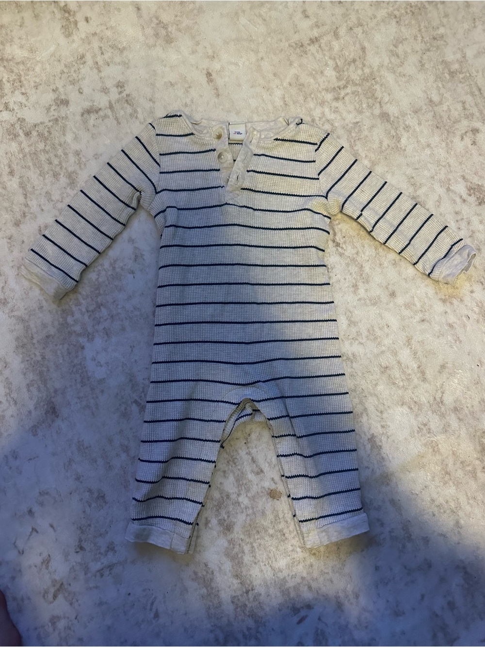 Old Navy Cream & Navy Striped Waffle Knit Baby One-Piece- SIZE 6-12 Months